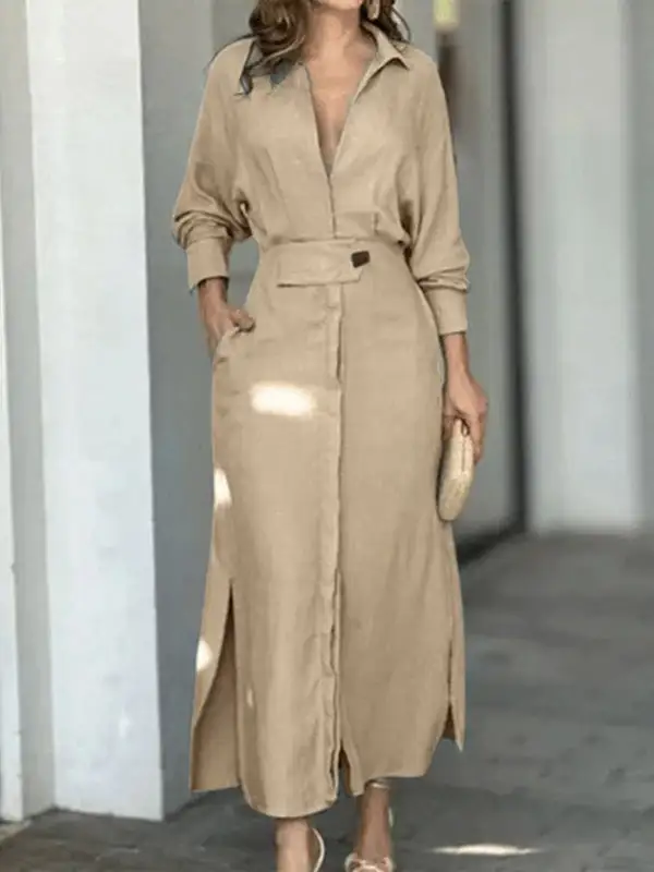 Long Neck Shirt Maxi Dress
