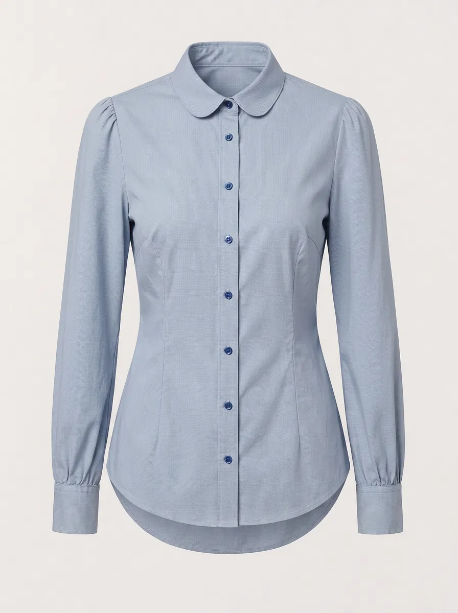 Women's Blue Peter Pan Collar Long Sleeve Button-up Shirt