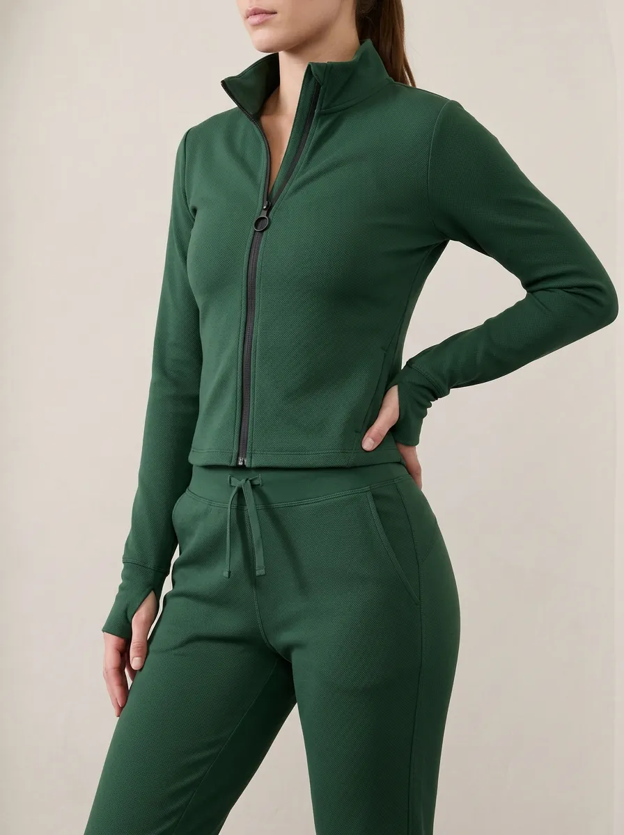 Everyday Zip Front Relaxed Fit Fitted Women's Long Sleeve Zip Two Piece Set