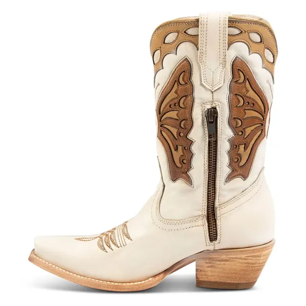 Faux-Leather Zip-Up Snip-Toe Chunky-Heel Mid-Calf Boots