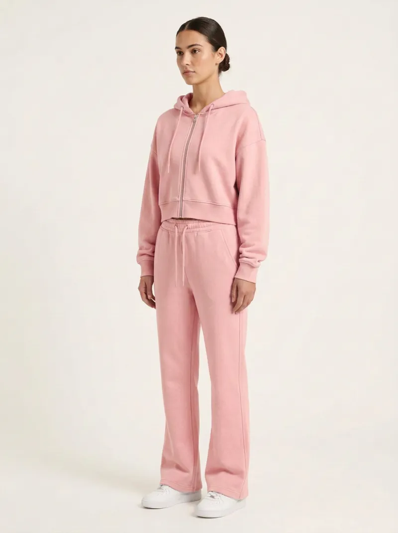 Women's Graphic Minimal Cropped Hooded Jacket and Flare Pants Active Set