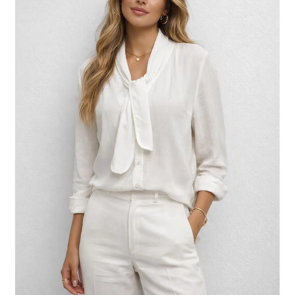 Color Block Neck Button Front Long Sleeves Top