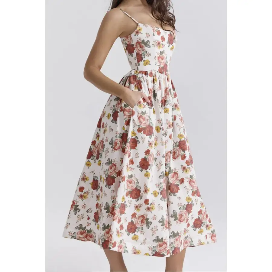Modern Print Spaghetti Strap Midi Dress