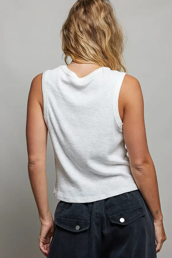 Ribbed V Neck Tank With Stud Point