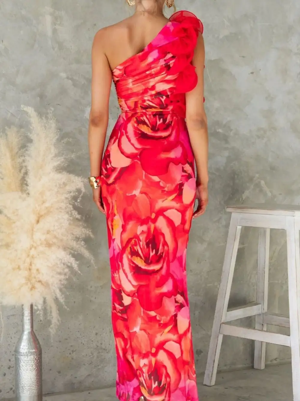 Gathered Detail Floral Printed Maxi Dress