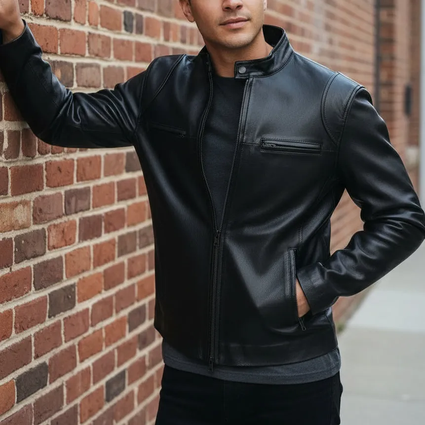 Classic Leather Biker Bomber Multi Pocket Jacket