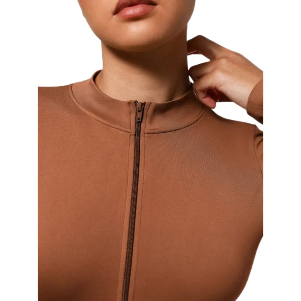 Zip Front Long Sleeve Thong Bodysuit