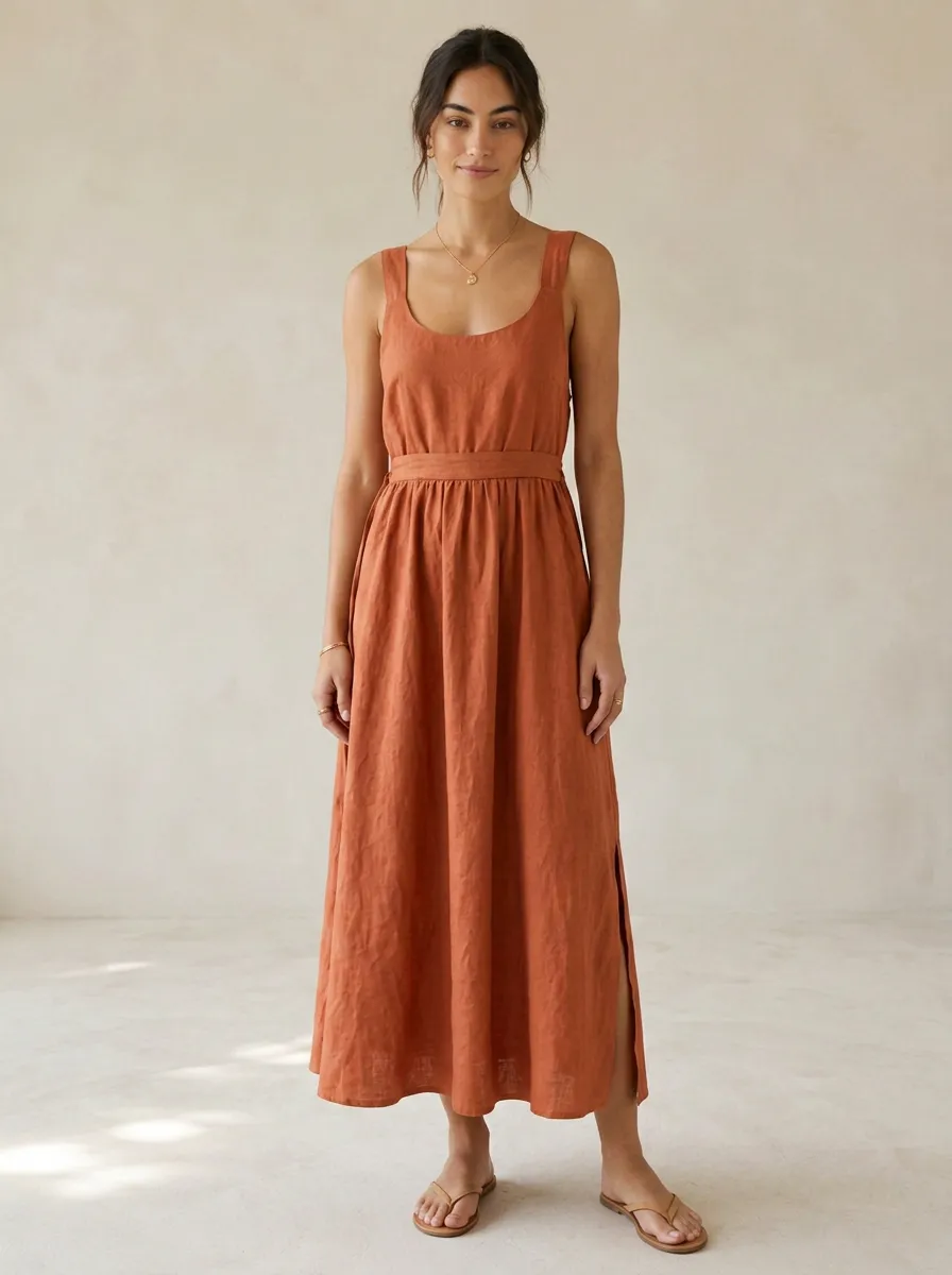 Women's Weekend-Ready Casual Linen Midi Backless Dress