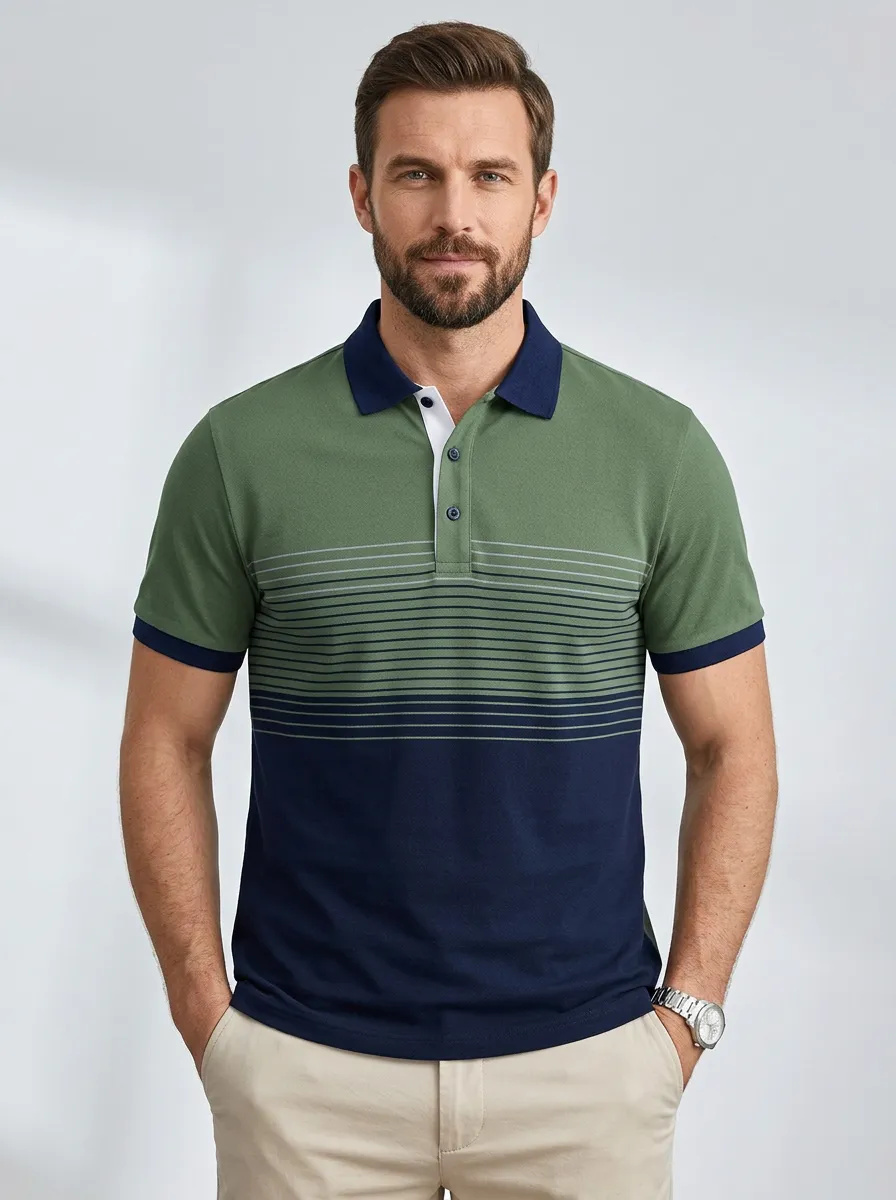 Men's Distinctive Colorblock Striped Polo Shirt