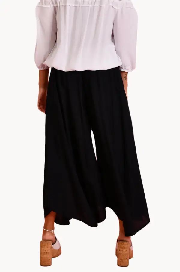 Drawcord Rayon Wide Leg Pants