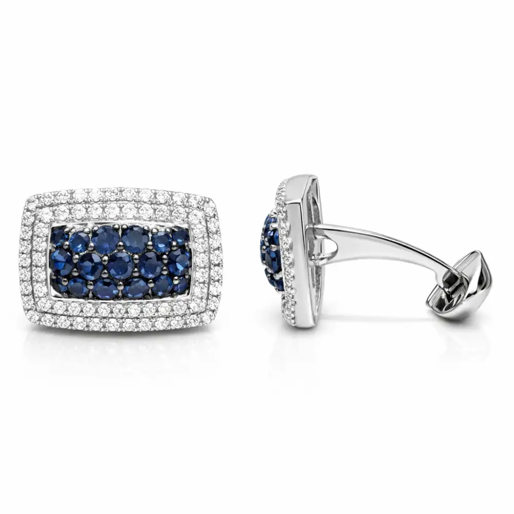 Polished Diamond Sapphire Cufflinks