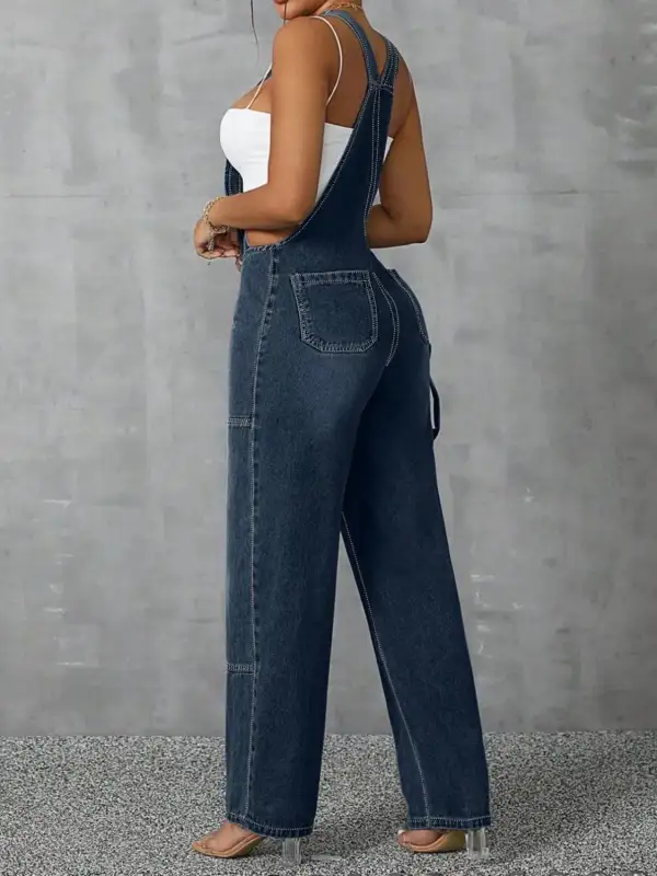 Zip Front Wide Strap Denim Overall Accessory