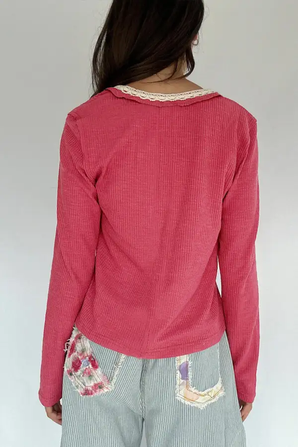 Women's Ribbed Lace Textured Top