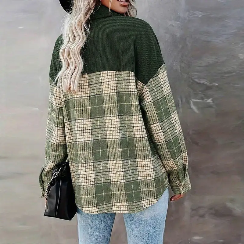 Plaid Corduroy Casual Outerwear Jacket