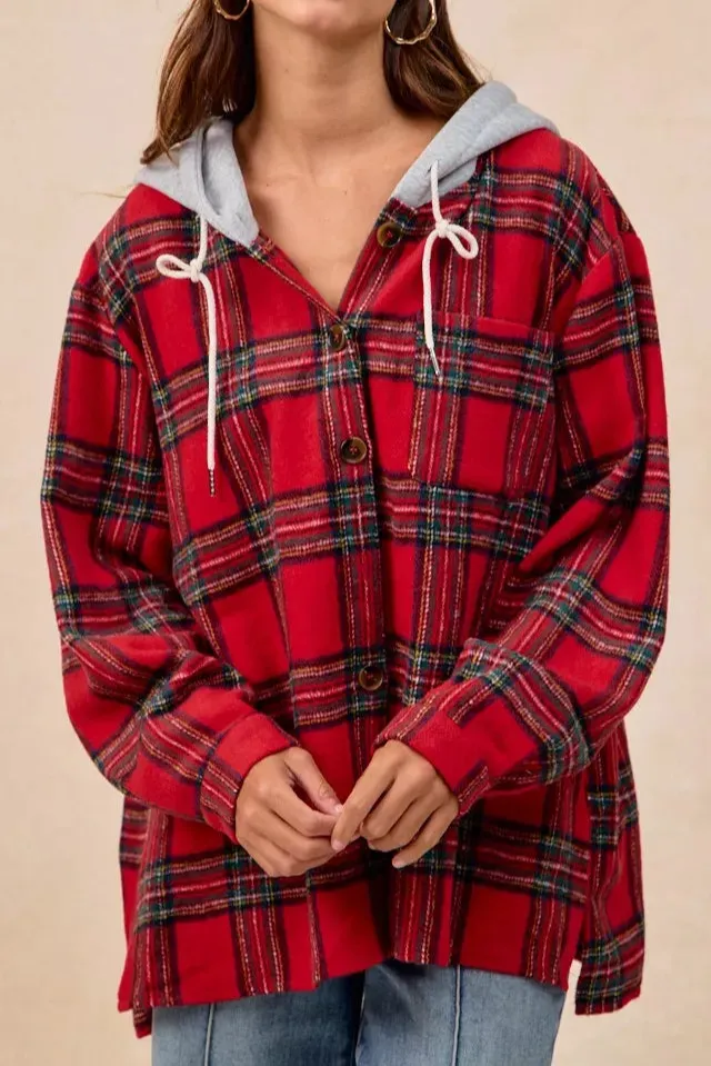 Brushed Plaid Hooded Jacket