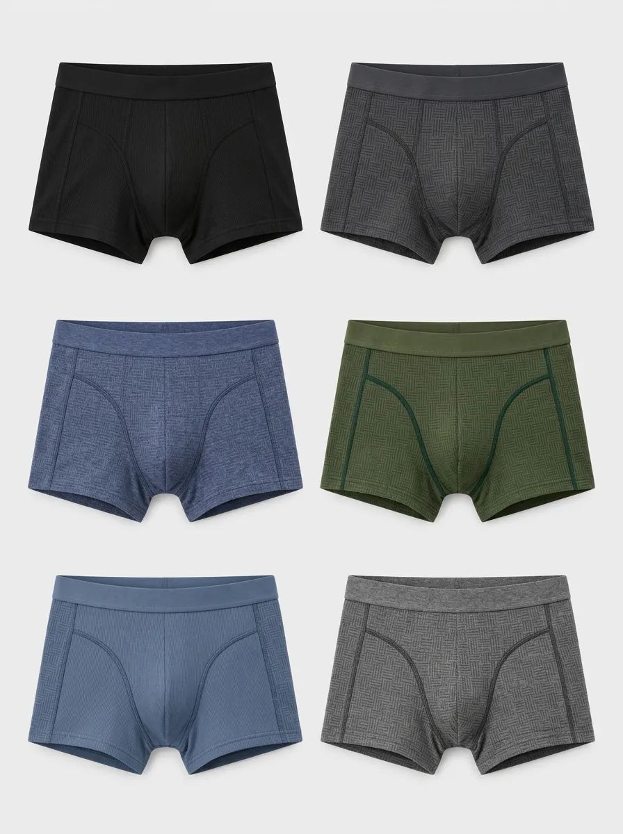Men's Earth-Tone Geometric Ribbed Boxer Briefs Multi-Pack
