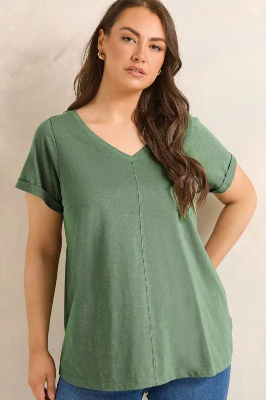 Soft Khaki V-Neck Cotton T-Shirt