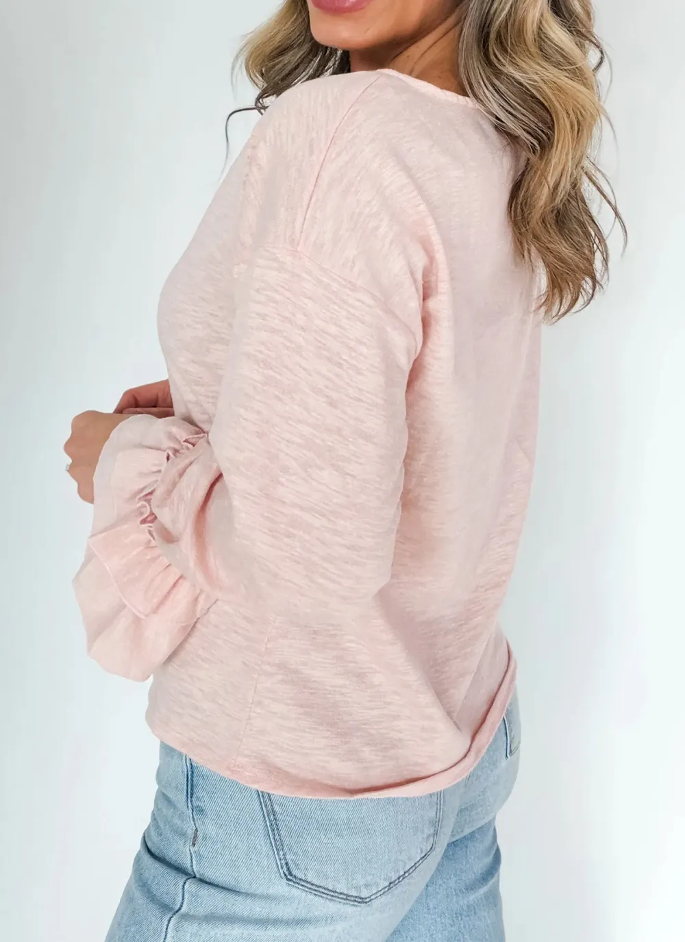 Solid Relaxed Cotton Blend Long Sleeve Top