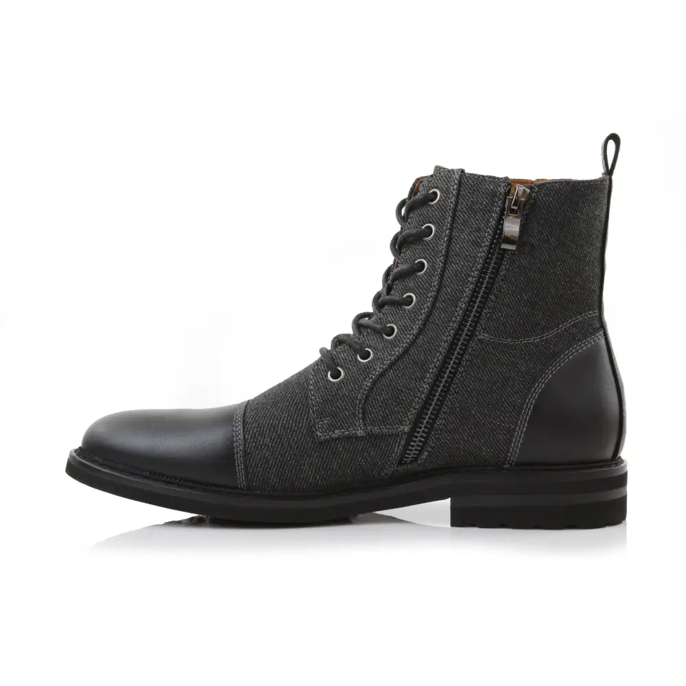 Faux-Leather Lace-Up Zip-Up Ankle Boots
