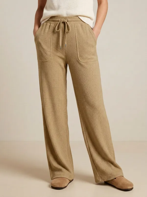 Women's Casual Lounge Waffle Knit Drawstring Wide Leg Pants