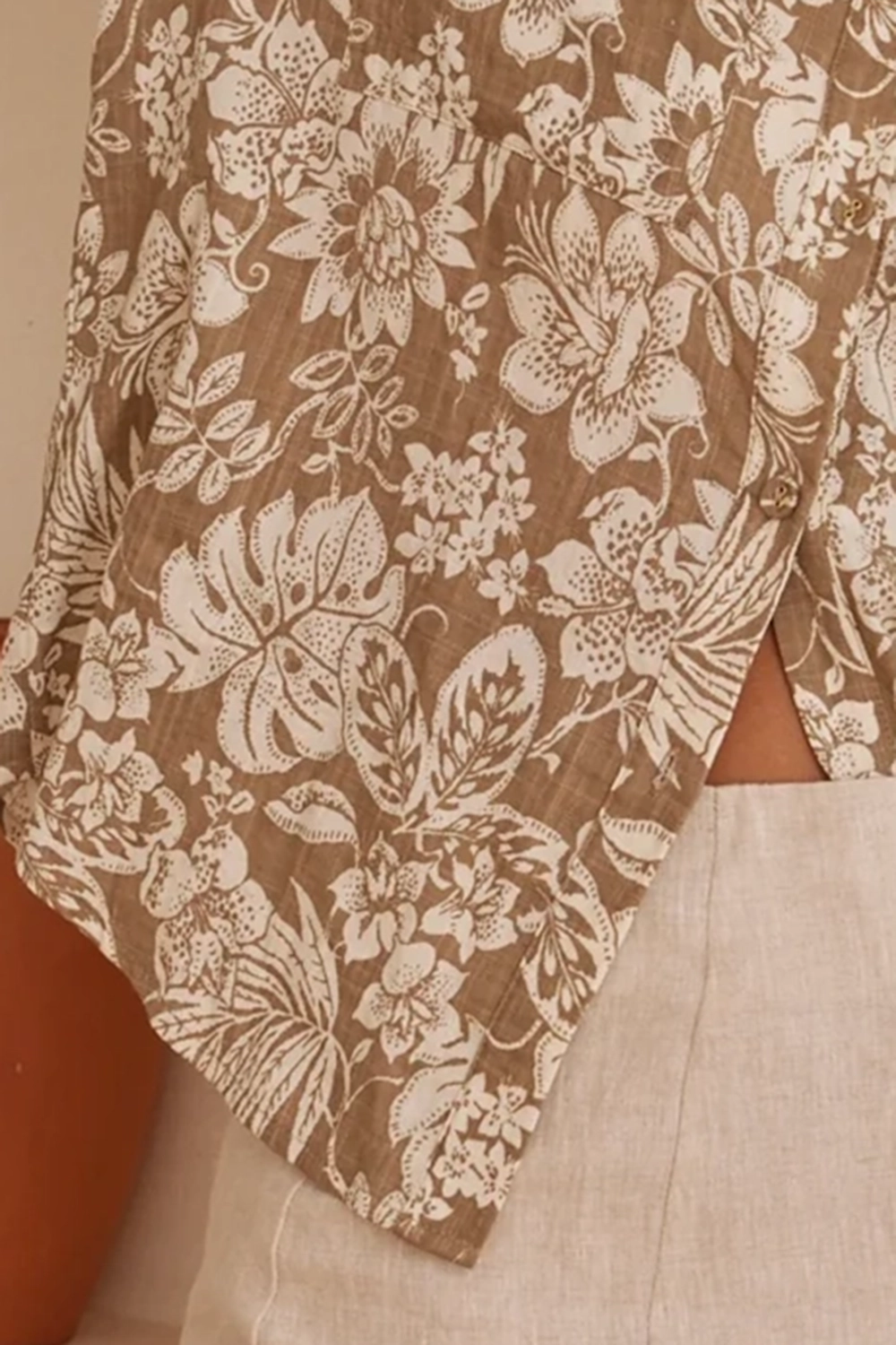 Taupe Tropicana Print Boxy Shirt