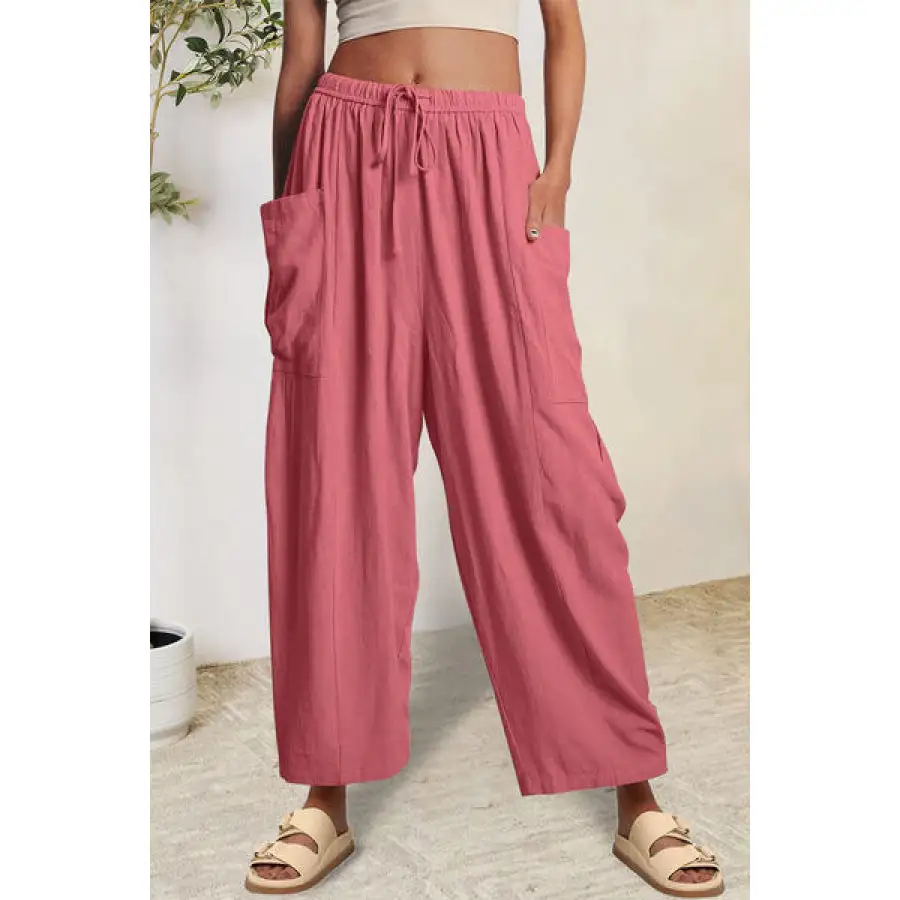 Full Size Pocketed Drawstring Wide Leg Pants