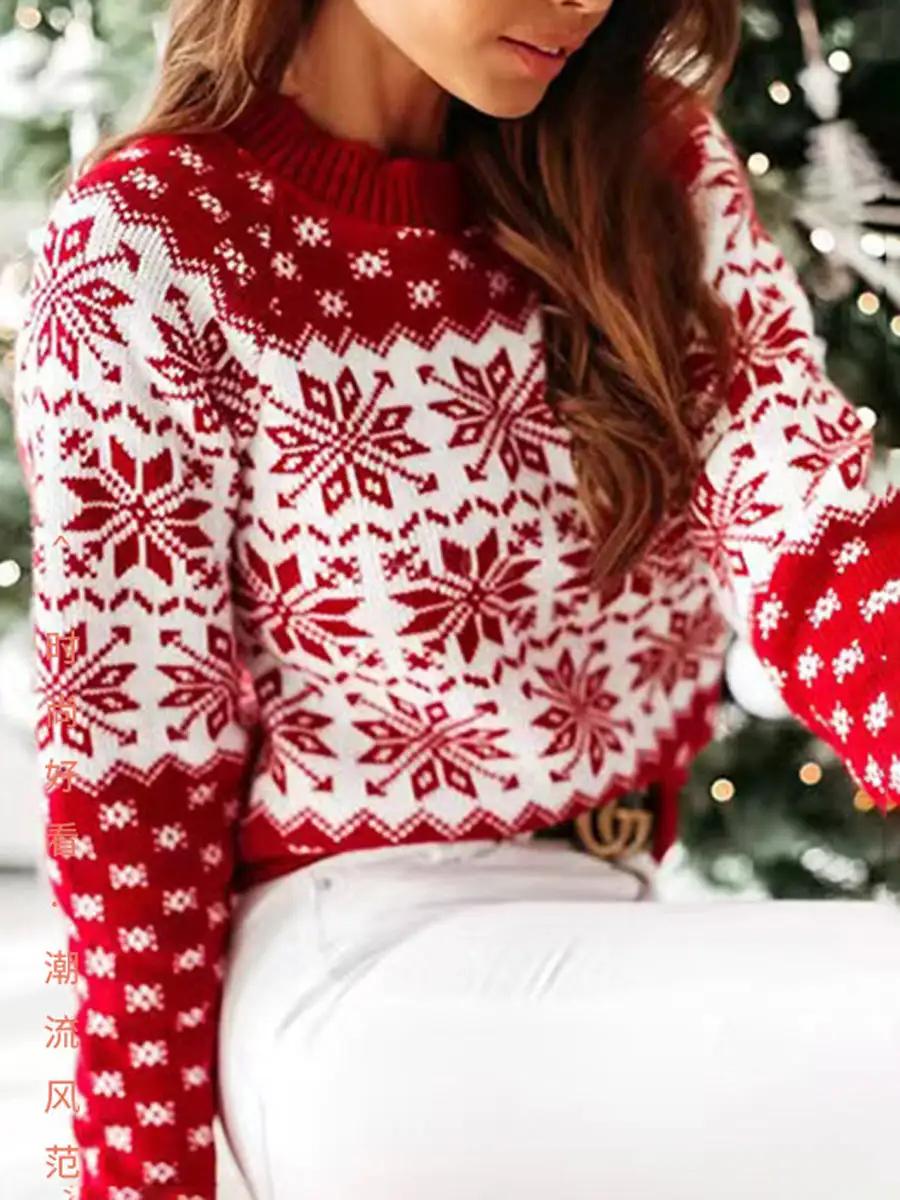 Floral Knit Floral Detail Round Neck Long Sleeve Pullover Sweater
