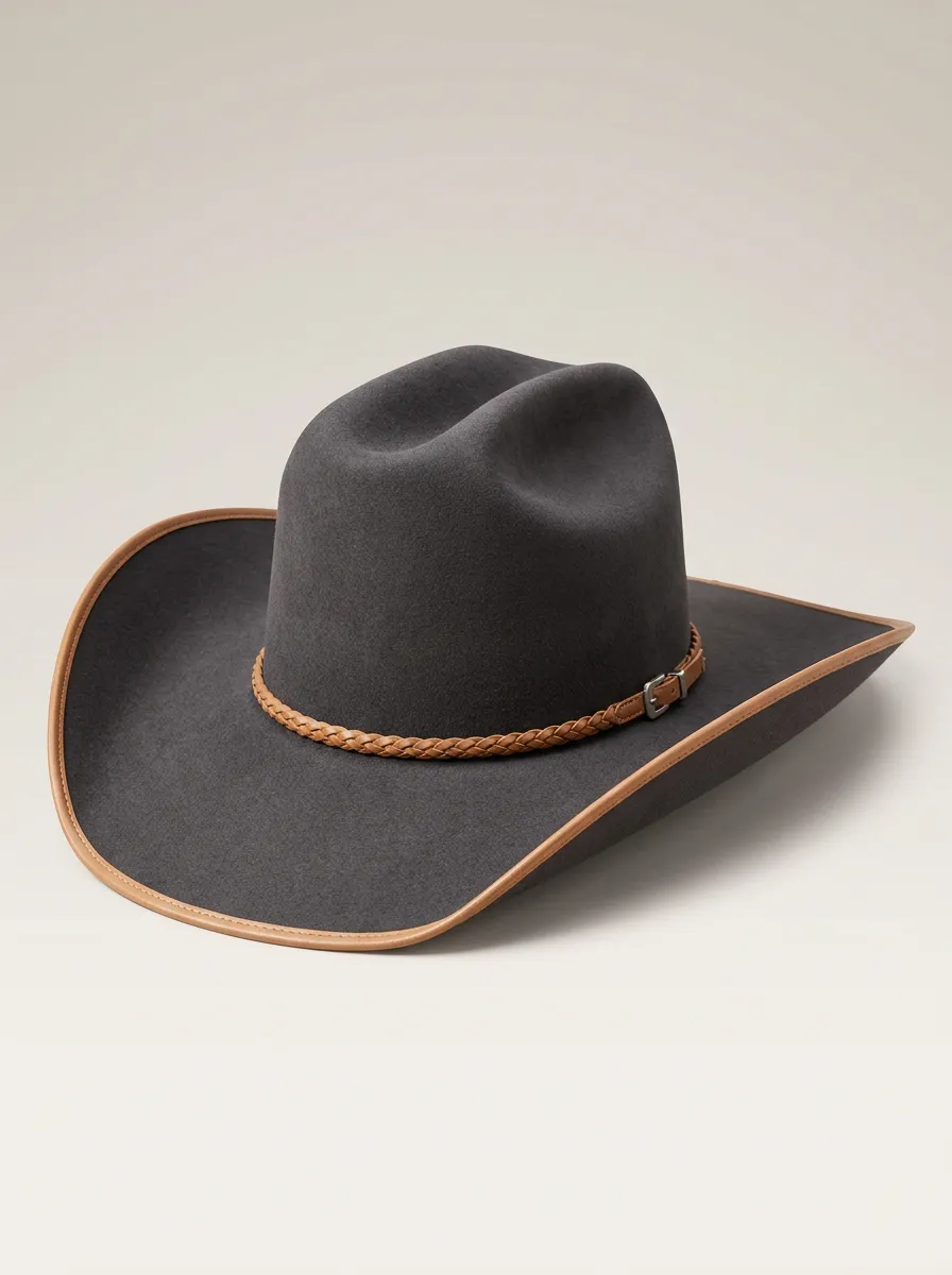 Grey Felt Cowboy Hat with Braided Trim