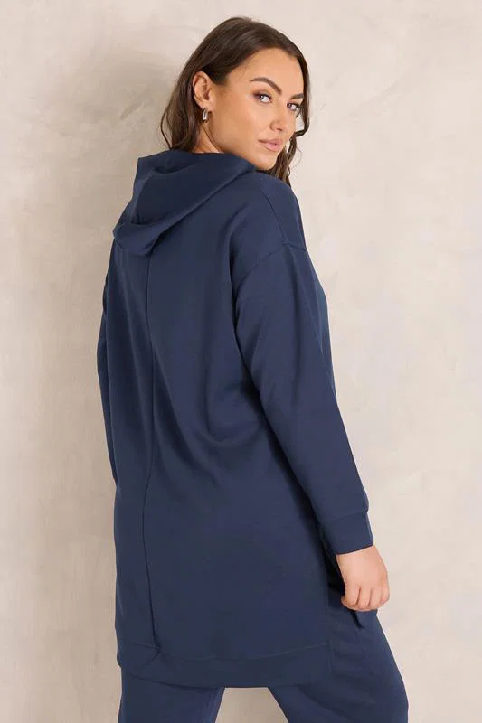 Navy Blue Luxe Drawstring Hoodie detail 2