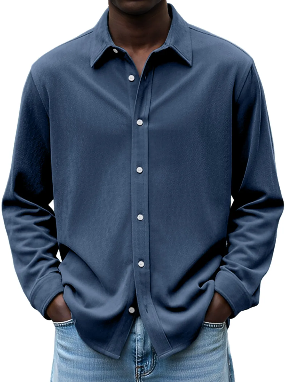 Suede Feel Open Collar Shirt