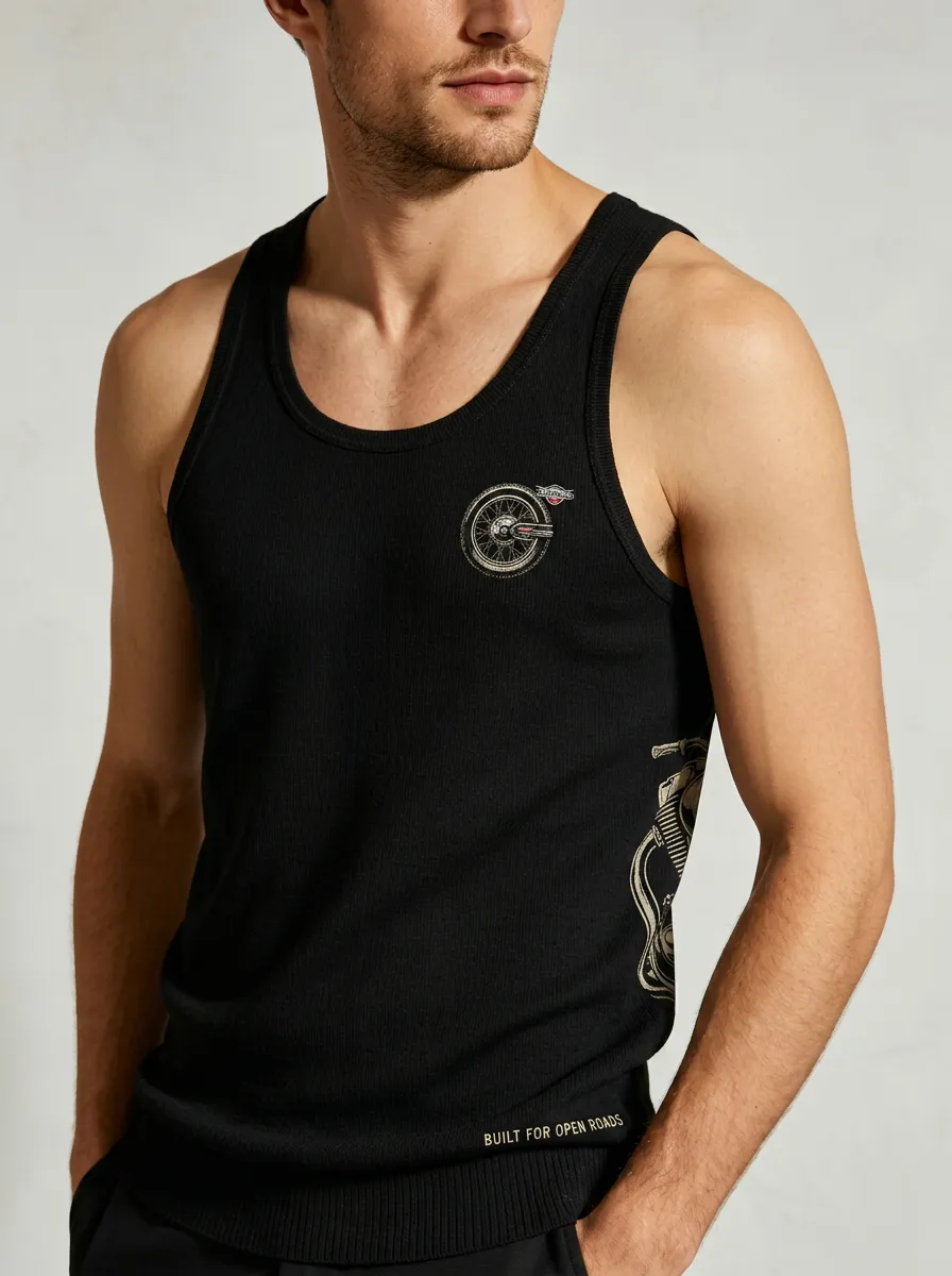Men's Motorcycle Enthusiast Vintage Bike Printed Tank Top