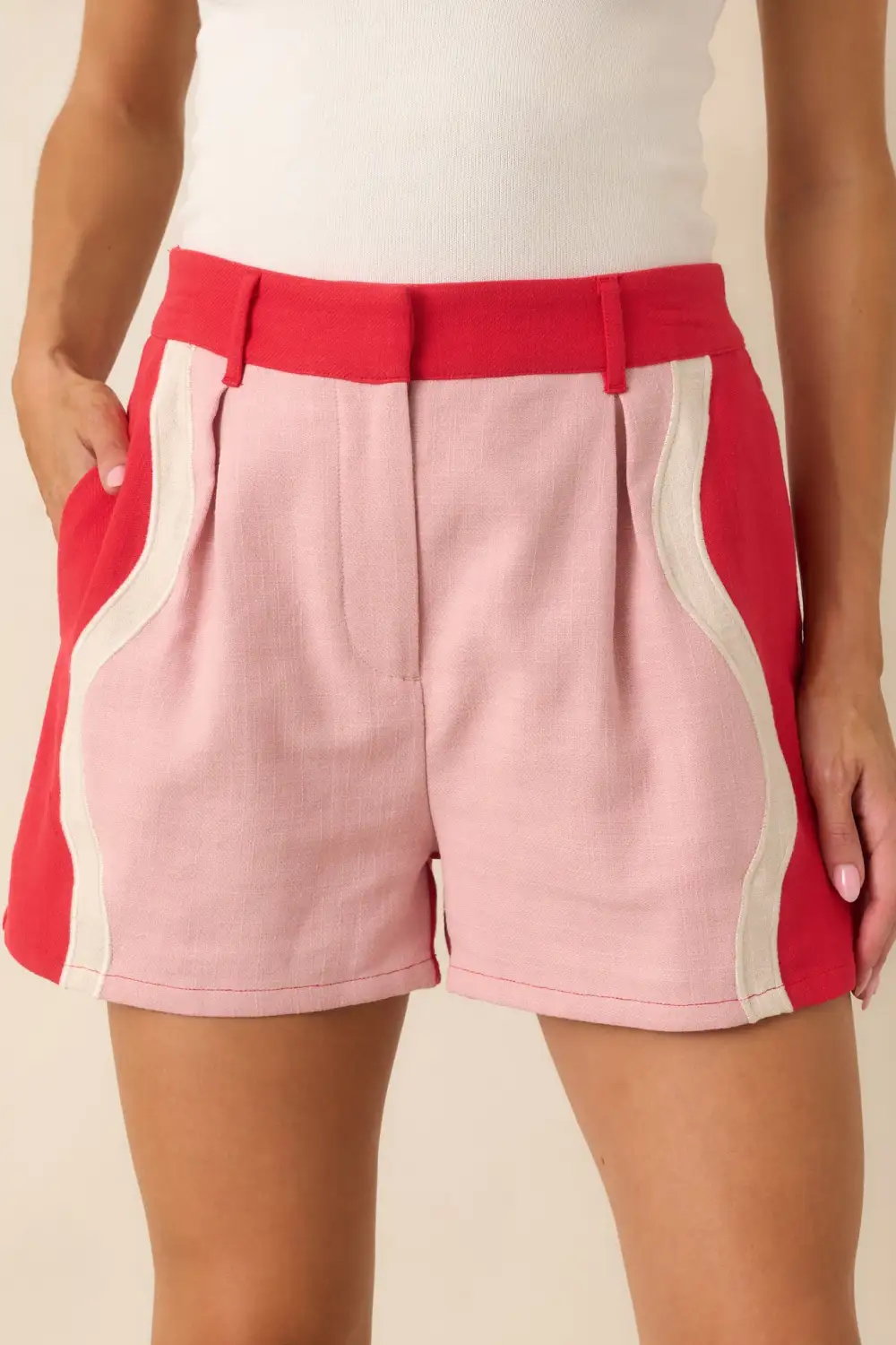 High-Rise Contrast Cotton Palm Shorts
