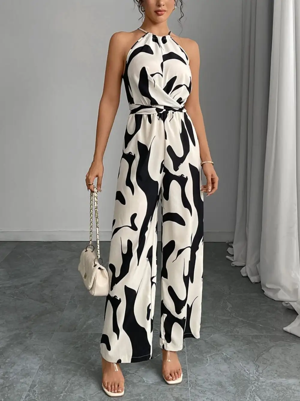 Abstract Print Wide Leg Jumpsuit