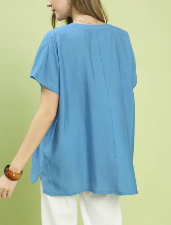 Rayon V-Neck Short Sleeve Blouse