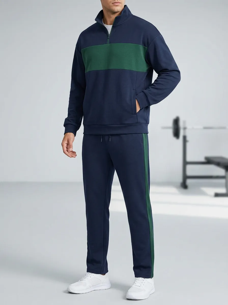 Men's Relaxed Quarter Zip Colorblock Tracksuit