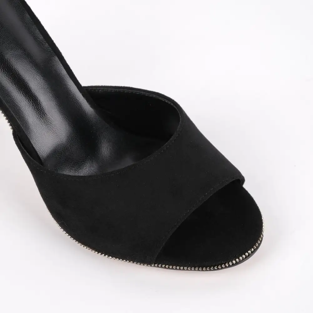 Suede Round Toe Slip On Mule Sandals