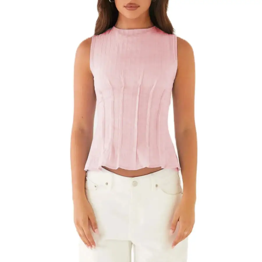 Back Lace Up Sleeveless Top With Cinched