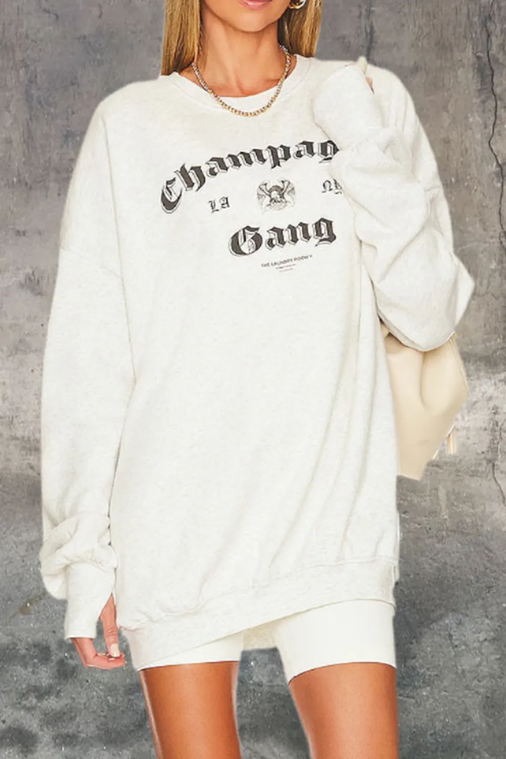 White Round Neck Classic Minimalist Breathable Loose Hoodie