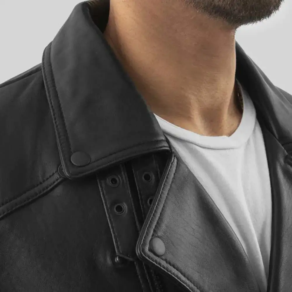 Refined Leather Biker Motorcycle Belted Jacket