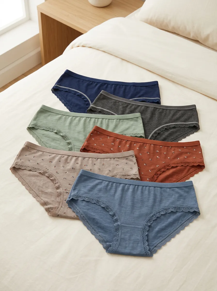 Women's Flat-Waistband Lace-Trim Briefs Set