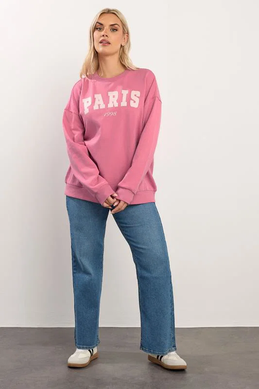 Pink 'Paris' Slogan Sweatshirt detail 2