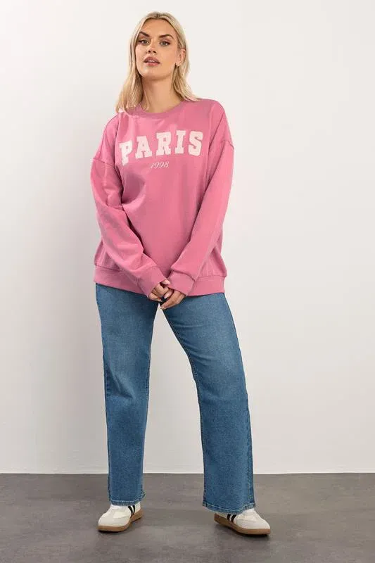Pink 'Paris' Slogan Sweatshirt