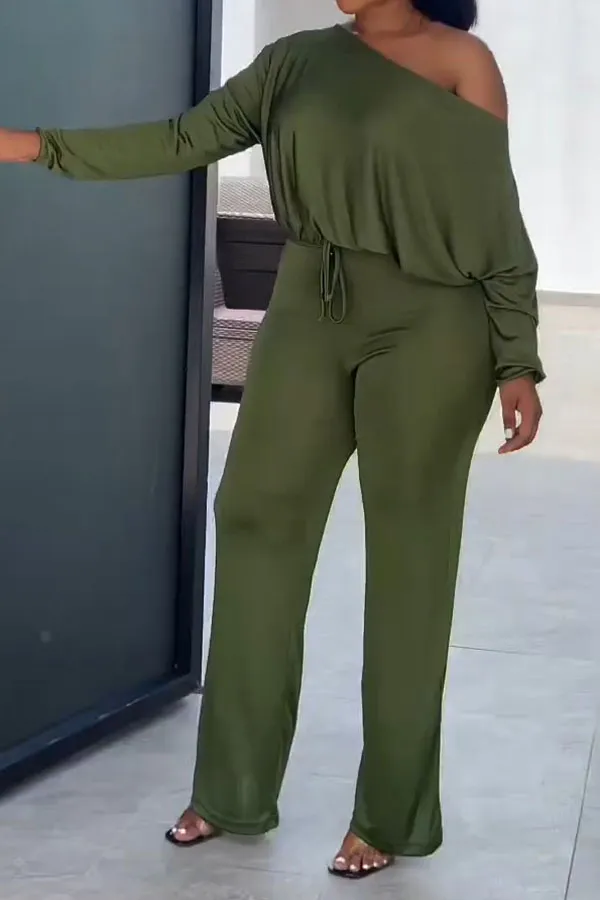 Drawstring Slash Neck Batwing Sleeve Jumpsuit