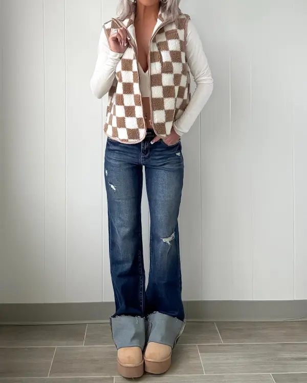 Flare Cuffed Hem Jeans - Dark Wash