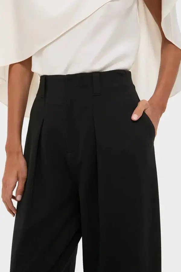 Black Pleated Ponte Knit Trousers