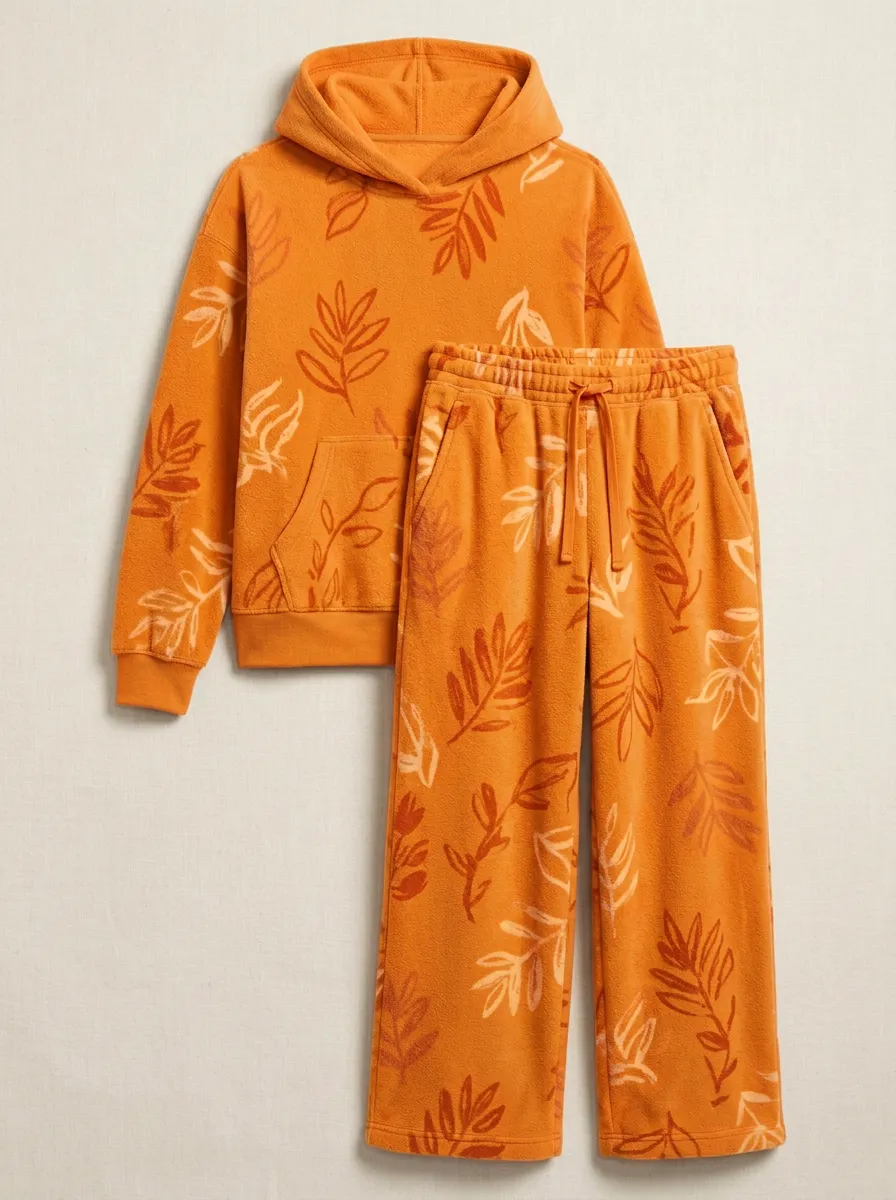 Women's Leaf Print Fleece Lounge Set