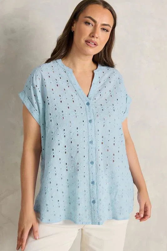 Blue Broderie Short Sleeve Shirt