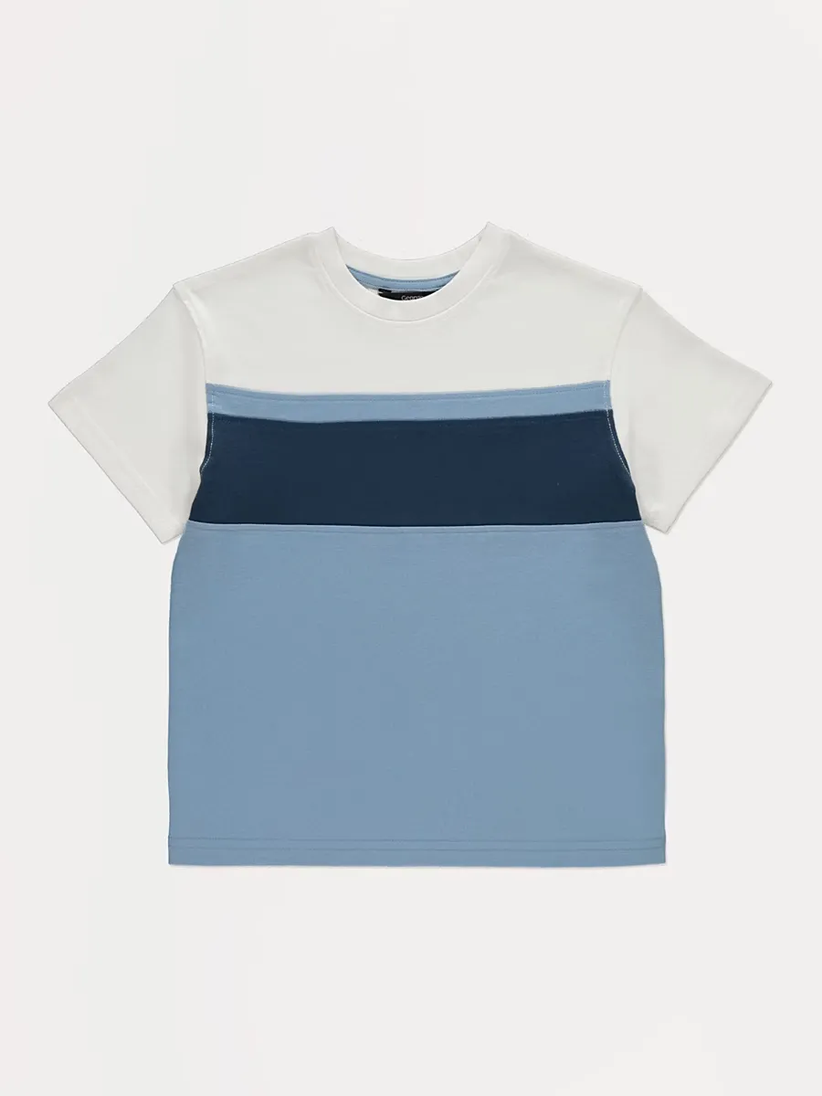 Blue Colour Block Short Sleeve T-shirt