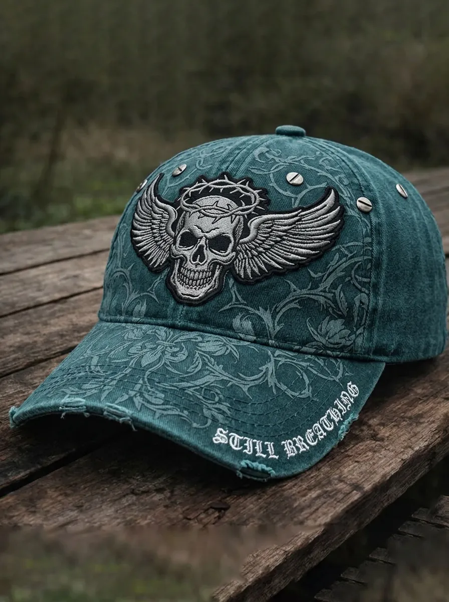 Mystic Skull Wing Embroidered Silhouette Unisex Gothic Baseball Cap