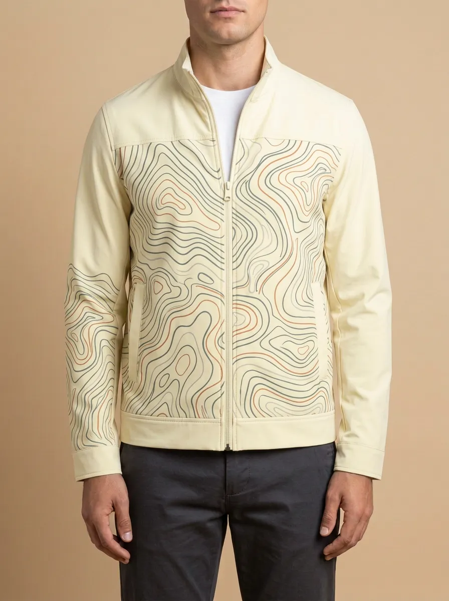 Topographic Print Welt Pockets Zip-Up Jacket